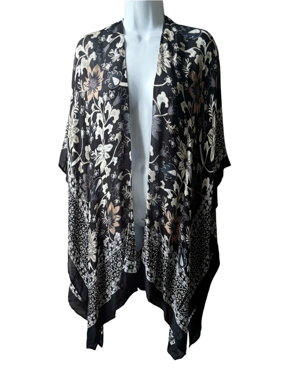 Time and Tru Floral Open-Front Kimono